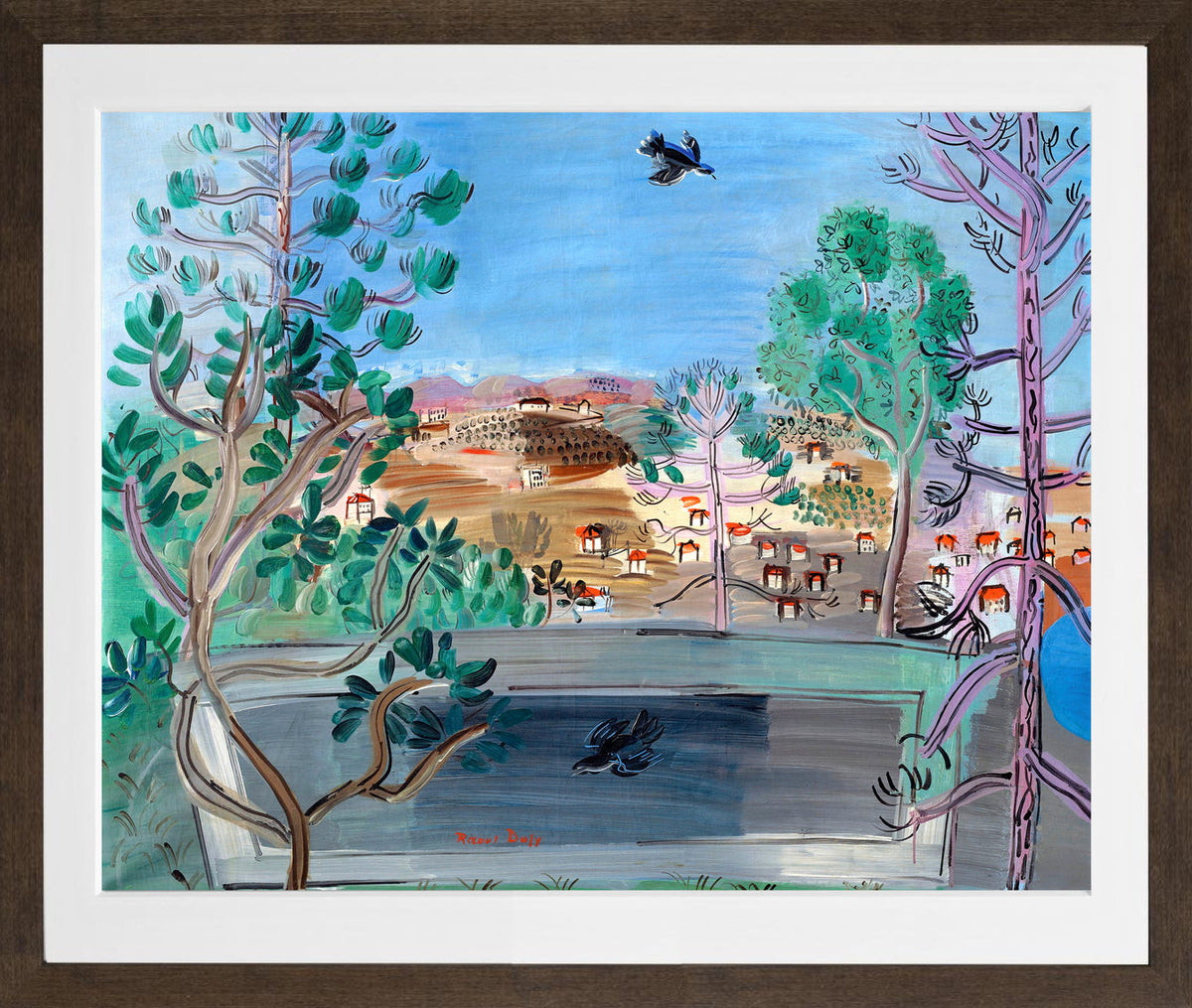 Raoul Dufy Print, 122 The reservoir at Golfe-Juan, with the bird (1927)_10x8 in a brown frame