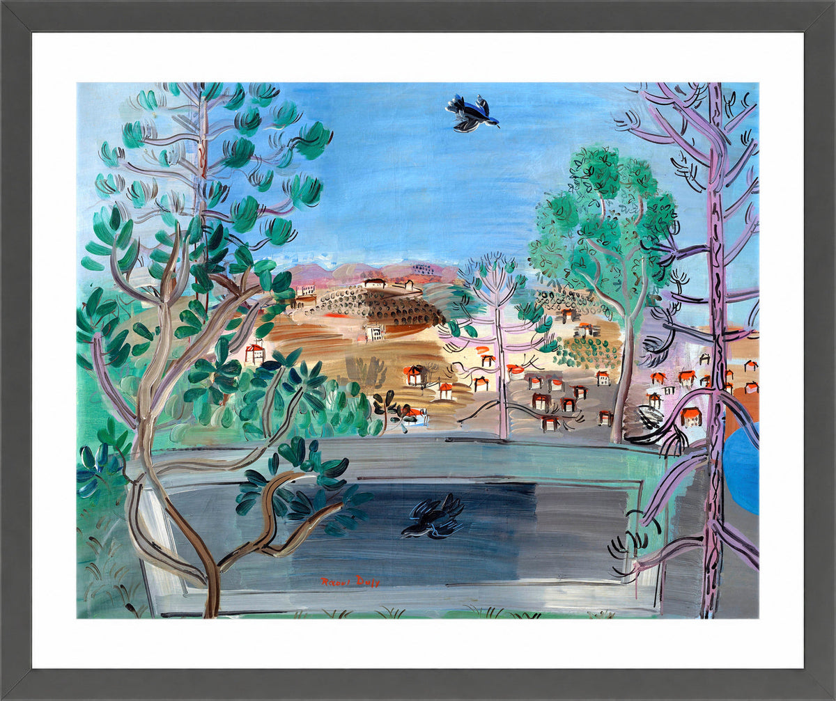 Raoul Dufy Print, 122 The reservoir at Golfe-Juan, with the bird (1927)_10x8 in a dark grey frame