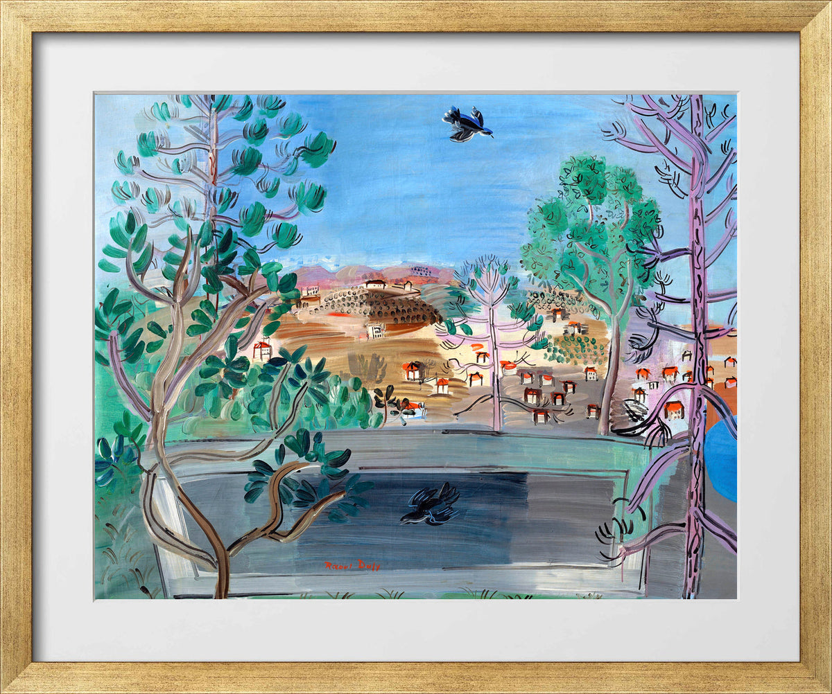 Raoul Dufy Print, 122 The reservoir at Golfe-Juan, with the bird (1927)_10x8 in a gold frame