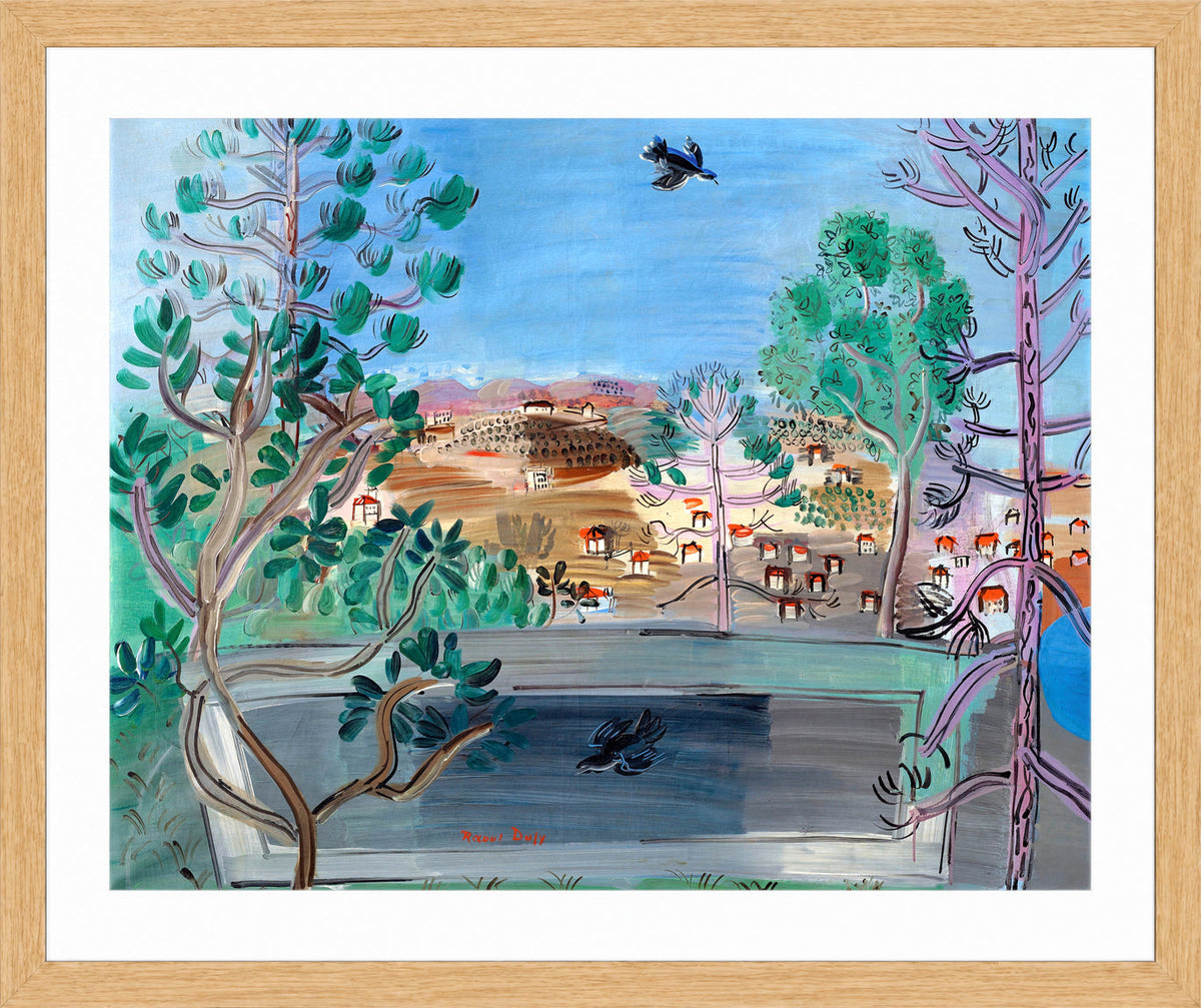 Raoul Dufy Print, 122 The reservoir at Golfe-Juan, with the bird (1927)_10x8 in an oak frame