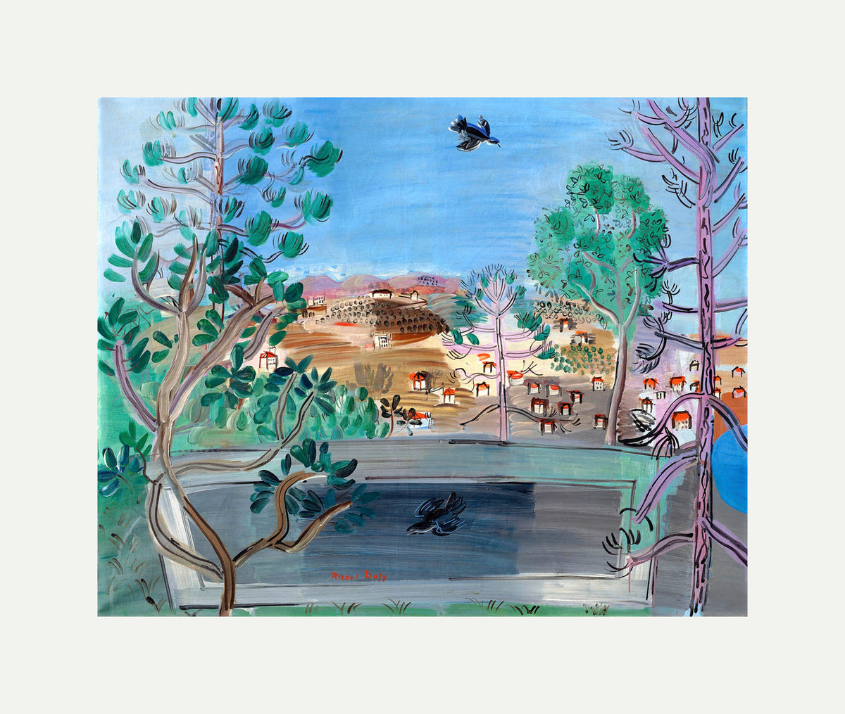 Raoul Dufy Print, 122 The reservoir at Golfe-Juan, with the bird (1927)_10x8 with an off-white border for rolled canvas