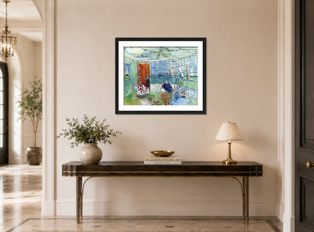 Raoul Dufy Print, 123 The Royal Yacht Squadron, Cowes, Isle of Wight_10x8 displayed above a console table