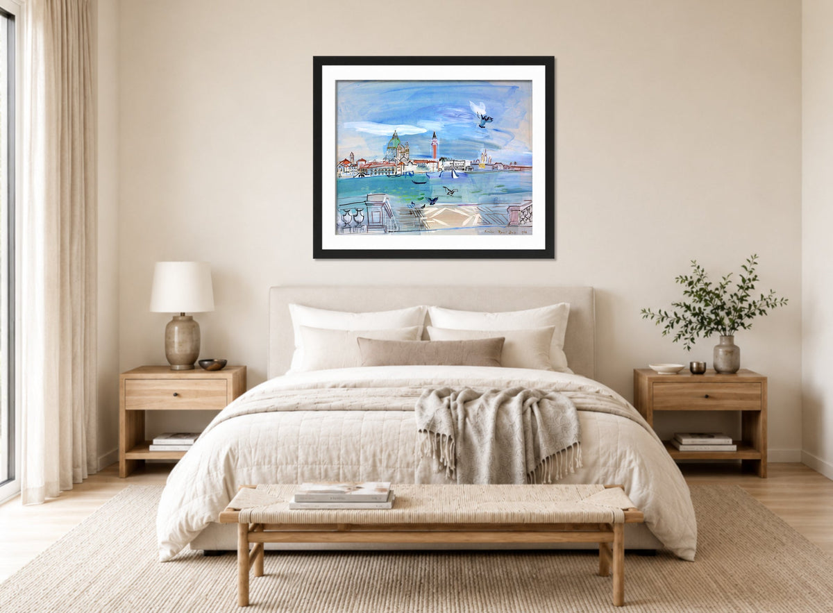Raoul Dufy Print, 131 Venice (1938)_10x8 displayed above a bed