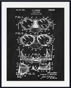 A framed black-and-white patent art print of safety goggles