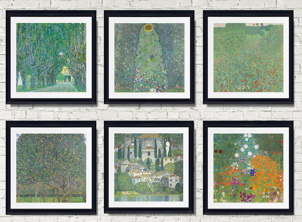 Set of Six Gustav Klimt GREENERY Prints