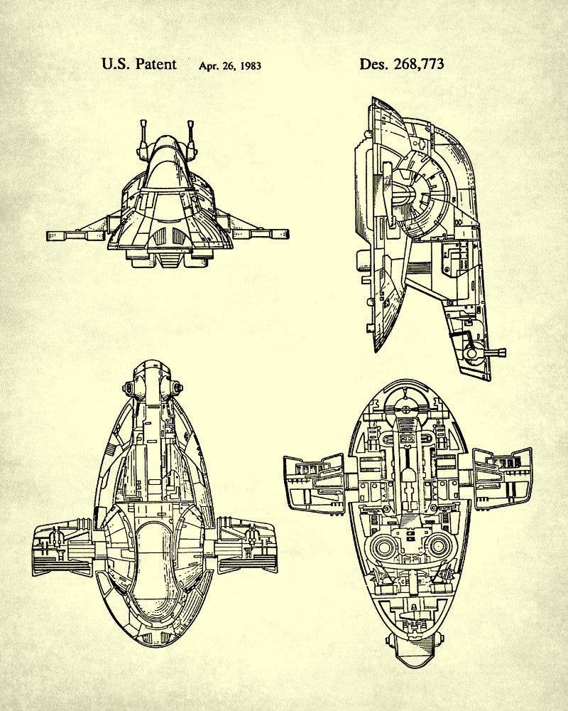 Slave 1 Blueprint Poster Patent Print Star Wars Spaceship