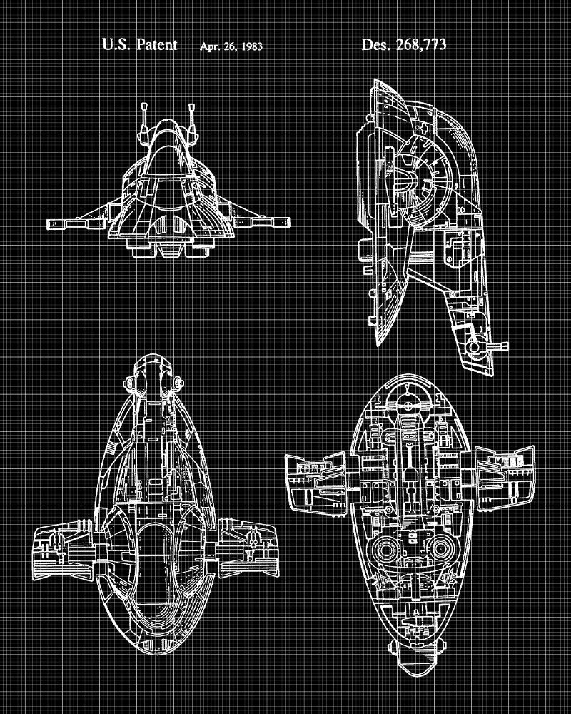 Slave 1 Blueprint Poster Patent Print Star Wars Spaceship