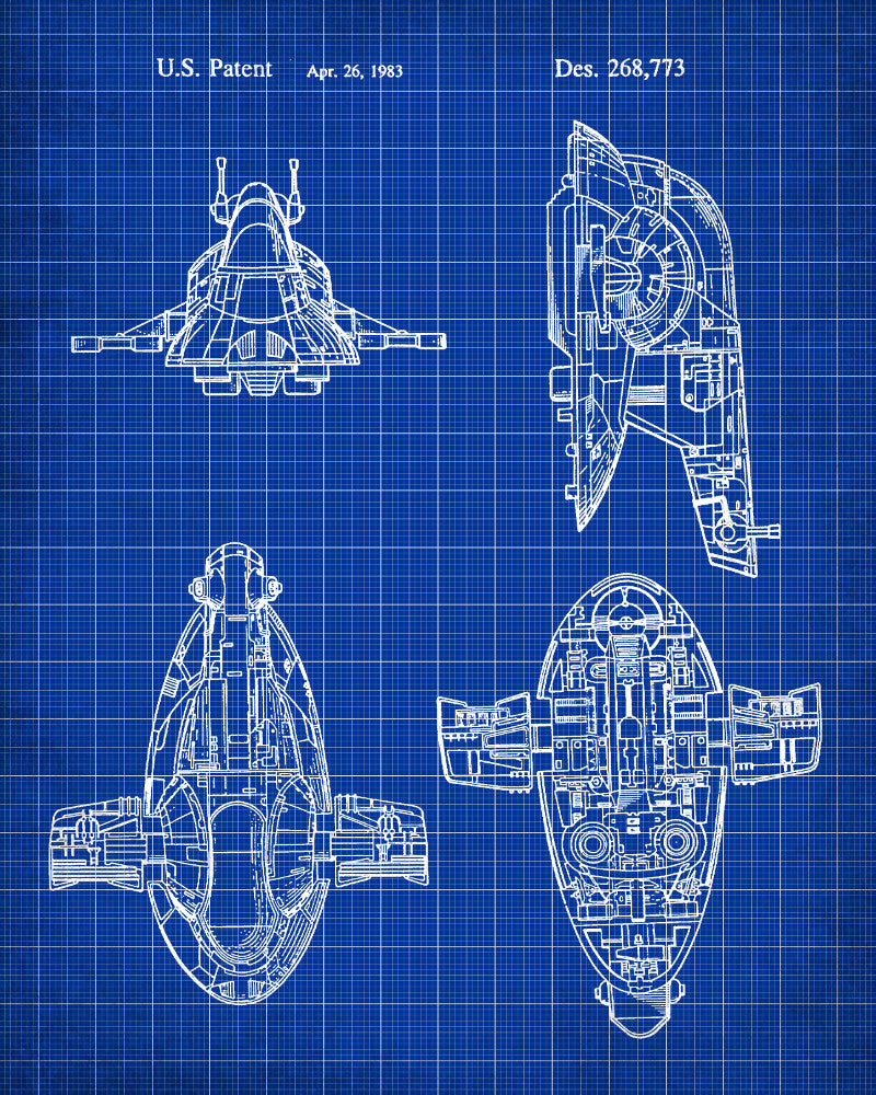 Slave 1 Blueprint Poster Patent Print Star Wars Spaceship