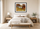Thomas Blinks Print, English Setters displayed above a bed