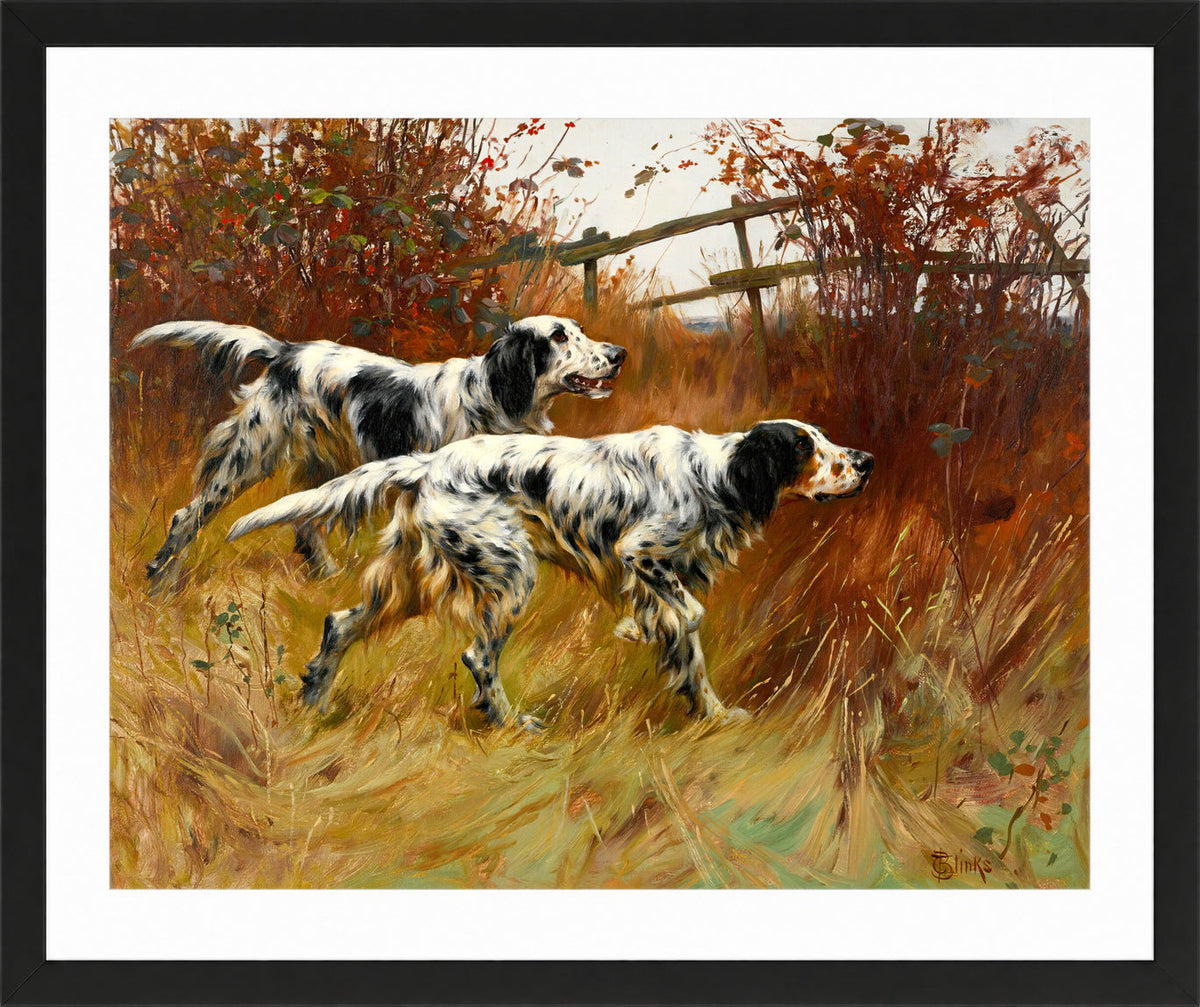 Thomas Blinks Print, English Setters in a black frame