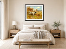 Thomas Blinks Print, English setters on point displayed above a bed