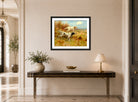 Thomas Blinks Print, English setters on point displayed above a console table