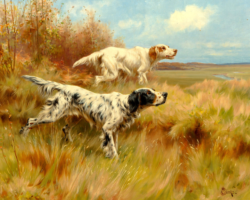 Thomas Blinks Print, English setters on point as an unframed print