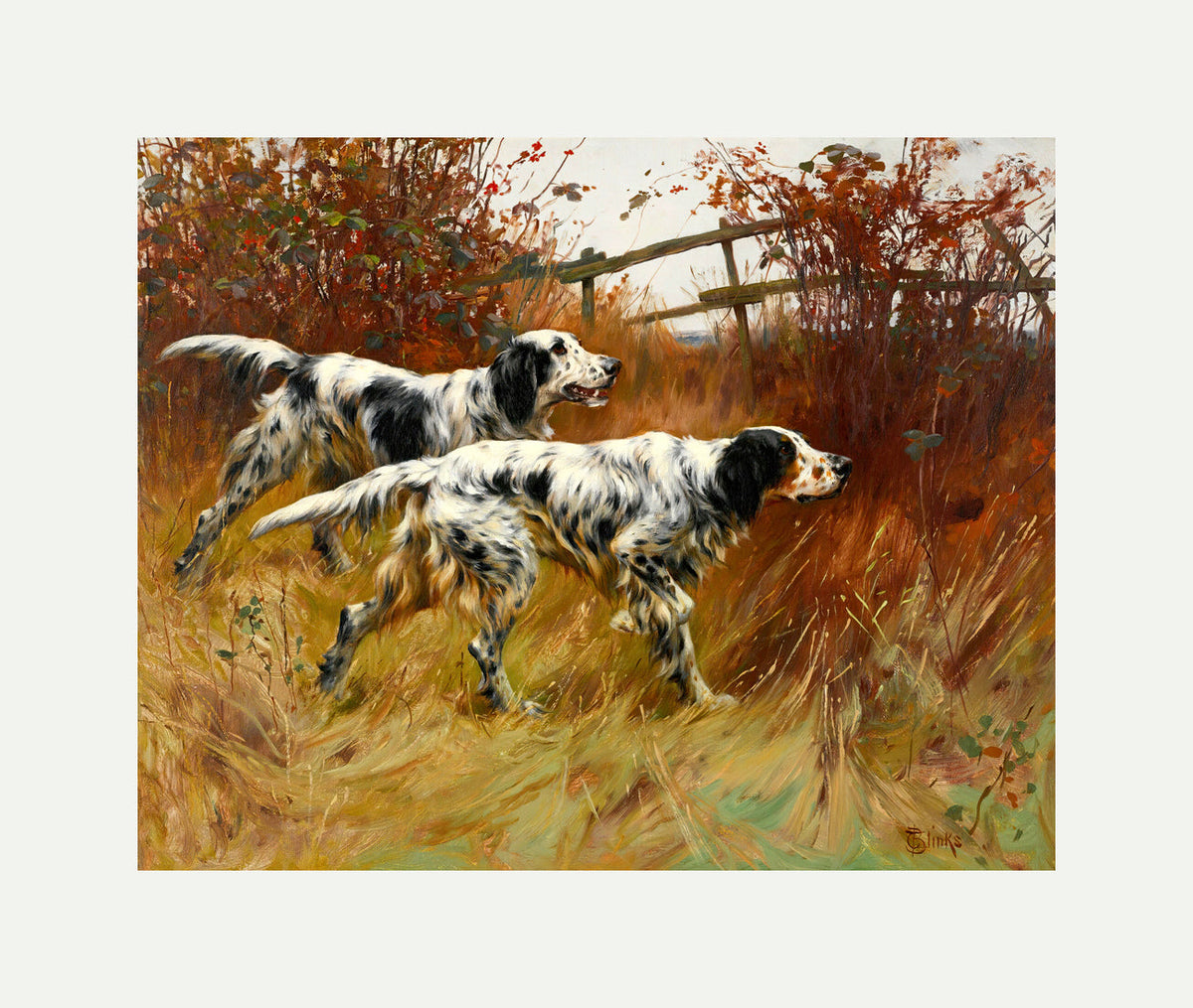 Thomas Blinks Print, English Setters with an off-white border for rolled canvas