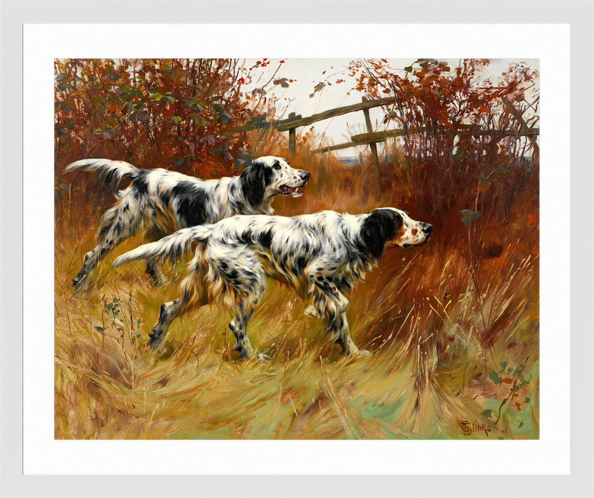 Thomas Blinks Print, English Setters in a white frame