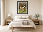 Thomas Blinks Print, Hunting pack coming on (1886) displayed above a bed