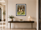 Thomas Blinks Print, Hunting pack coming on (1886) displayed above a console table
