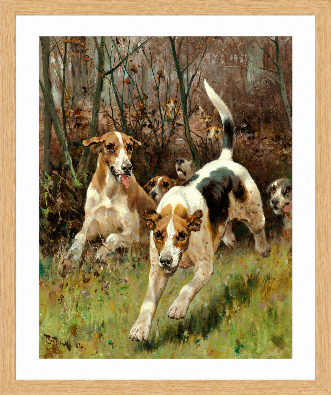 Thomas Blinks Print, Hunting pack coming on (1886) in an oak frame