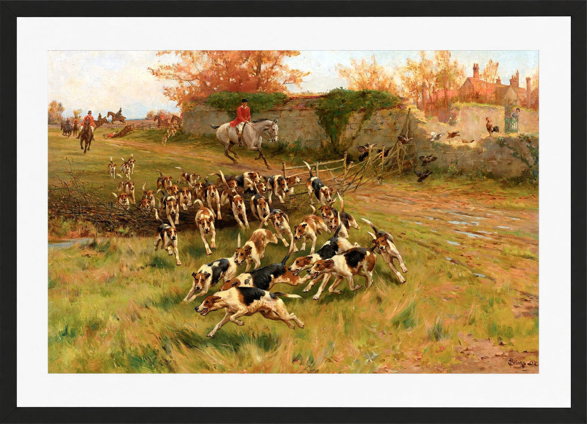 Thomas Blinks Print, In full cry (1897) in a black frame