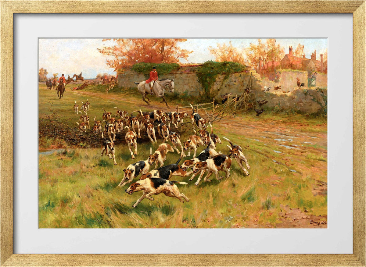 Thomas Blinks Print, In full cry (1897) in a gold frame