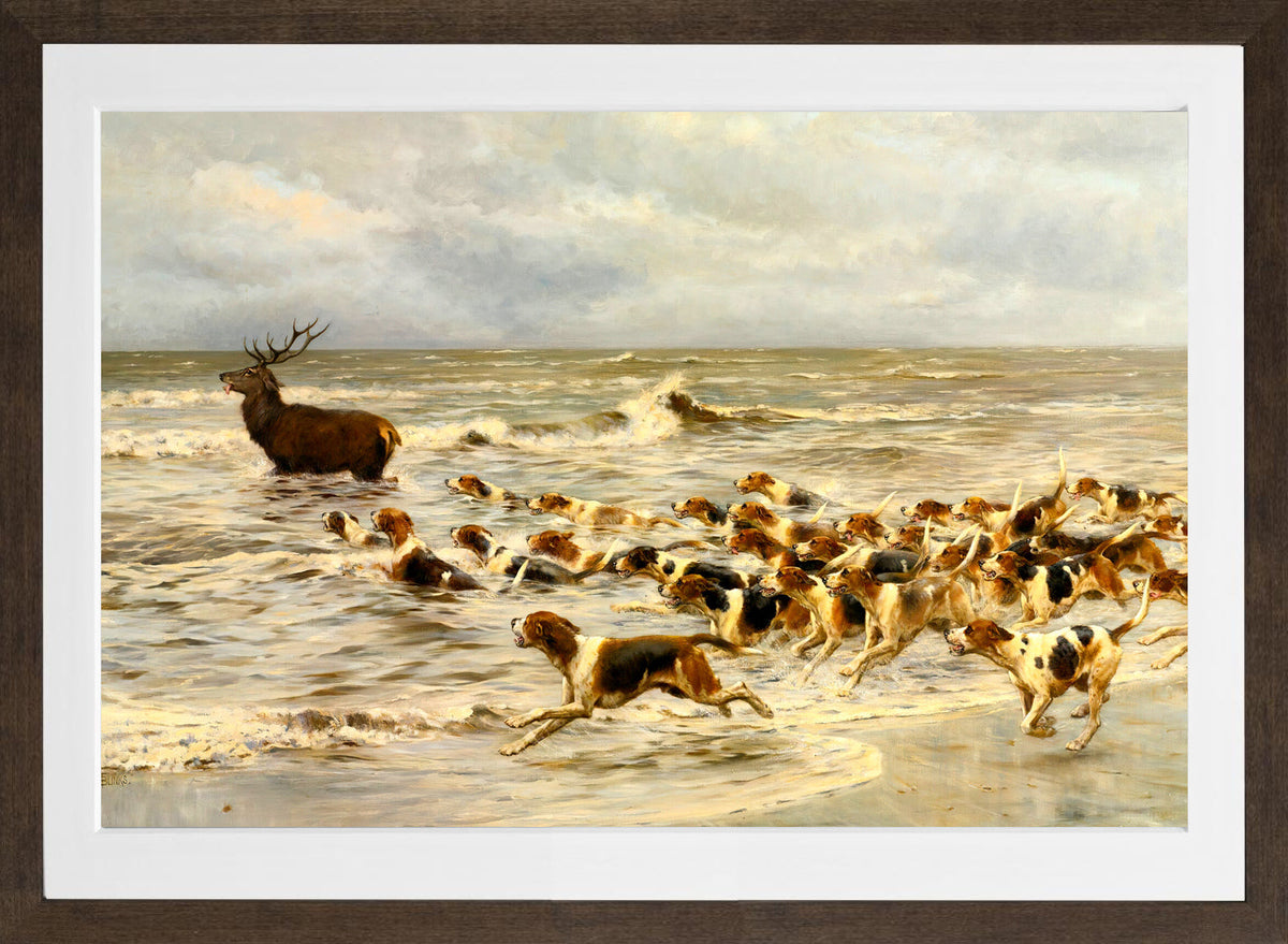 Thomas Blinks Print, The Chase in a brown frame