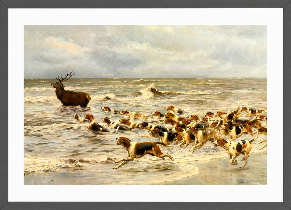 Thomas Blinks Print, The Chase in a dark grey frame
