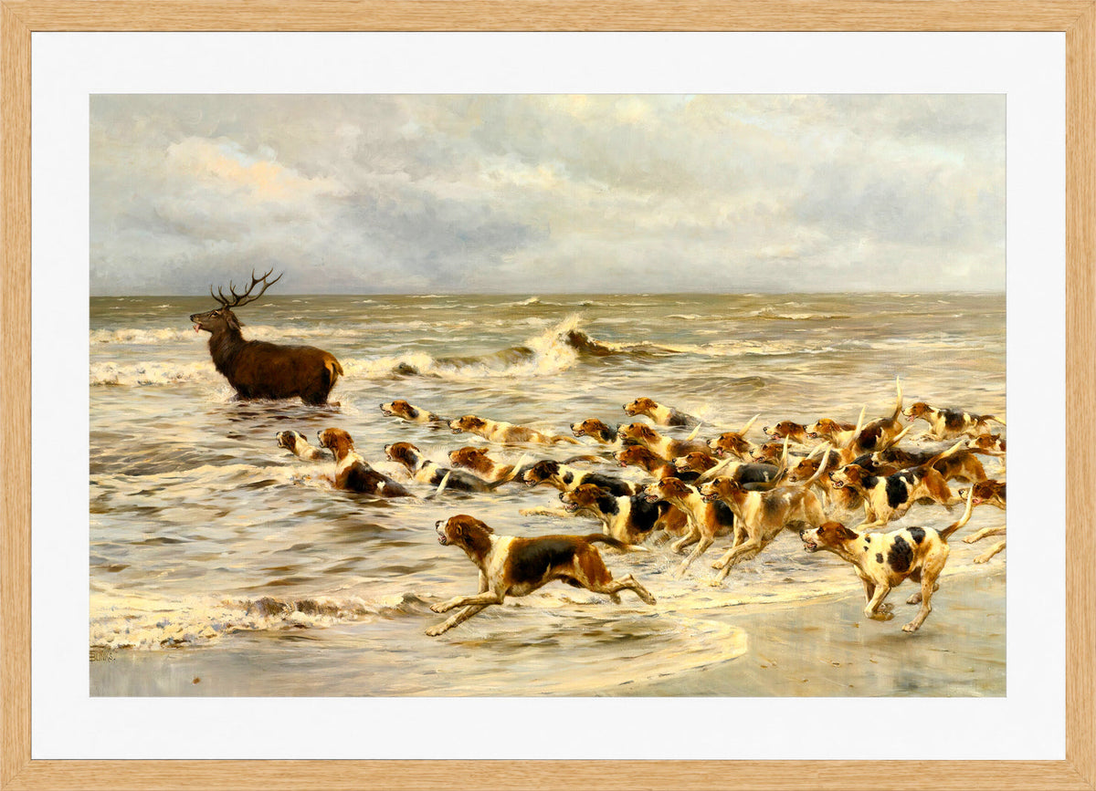 Thomas Blinks Print, The Chase in an oak frame