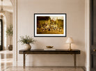 Thomas Blinks Print, The Sanctuary displayed above a console table