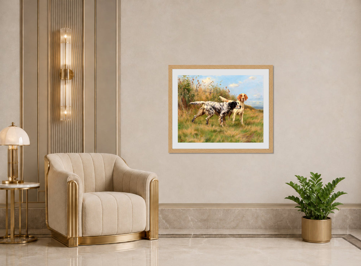 Thomas Blinks Print, Two English setters displayed in an Art Deco interior