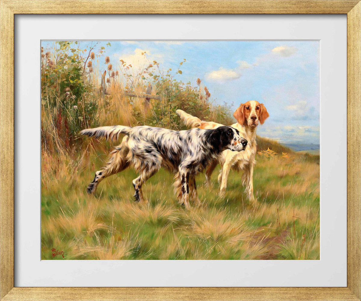 Thomas Blinks Print, Two English setters in a gold frame
