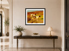 Thomas Blinks Print, Two pointers in the heather displayed above a console table