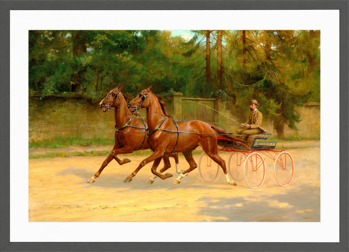 Thomas Blinks Print, Walter Winans driving a carriage (1900) in a dark grey frame
