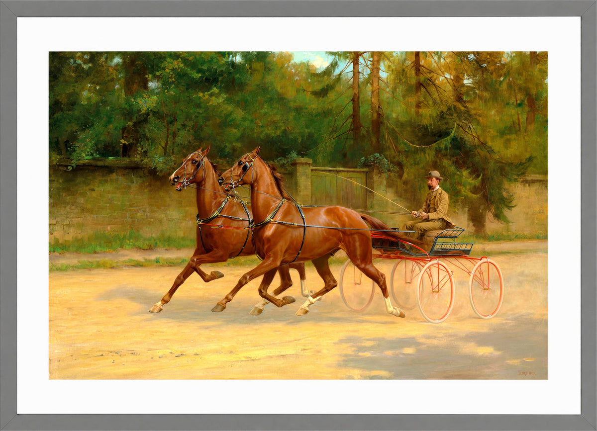 Thomas Blinks Print, Walter Winans driving a carriage (1900) in a light grey frame