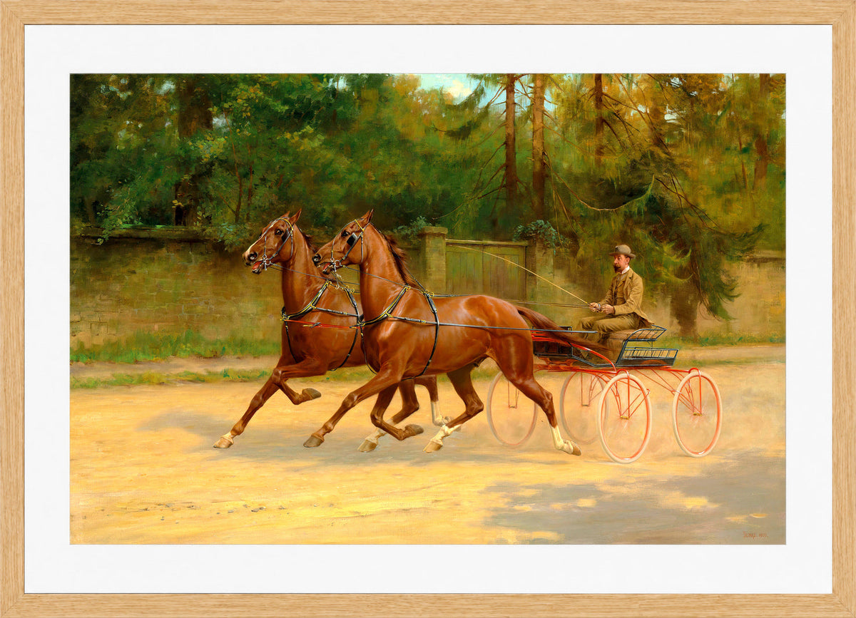 Thomas Blinks Print, Walter Winans driving a carriage (1900) in an oak frame