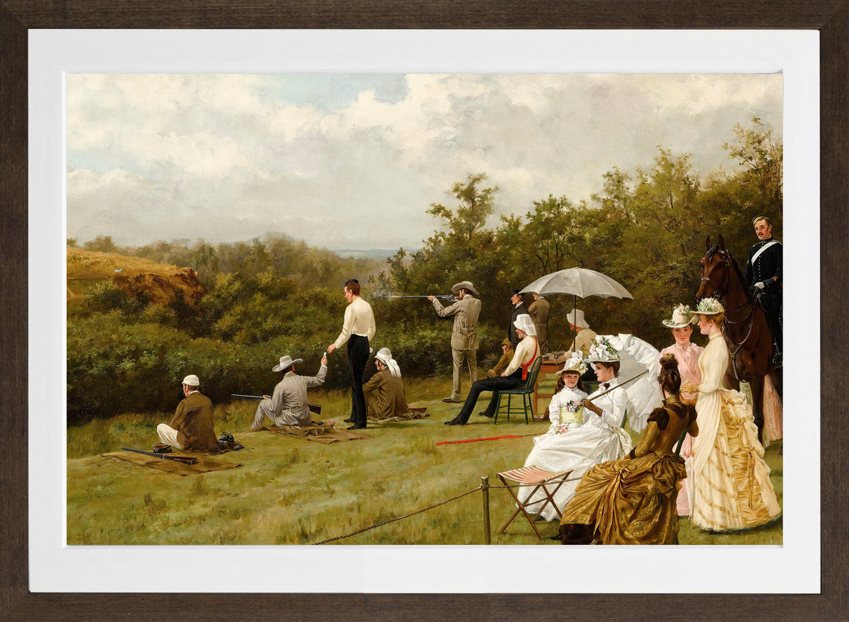 Thomas Blinks Print, Walter Winans On The Running Deer Range, Wimbledon Common (1888 ) in a brown frame