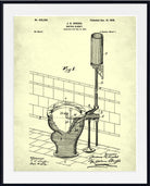 A framed vintage patent print of a toilet - unique bathroom wall art
