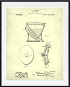 A framed vintage patent print for an apparatus for holding liquid, dated April 13, 1939, shown on a light beige background with black technical drawings and signatures, enclosed in a black frame with a white mat.