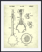 A framed U.S. patent print diagram of a toilet plunger - unique bathroom wall art