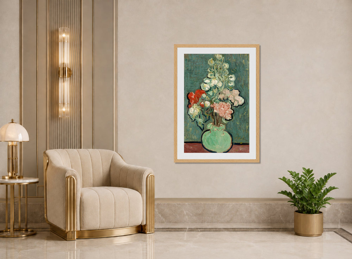 Vincent van Gogh Print, 009 Vase of Flowers_12x8 displayed in an Art Deco interior