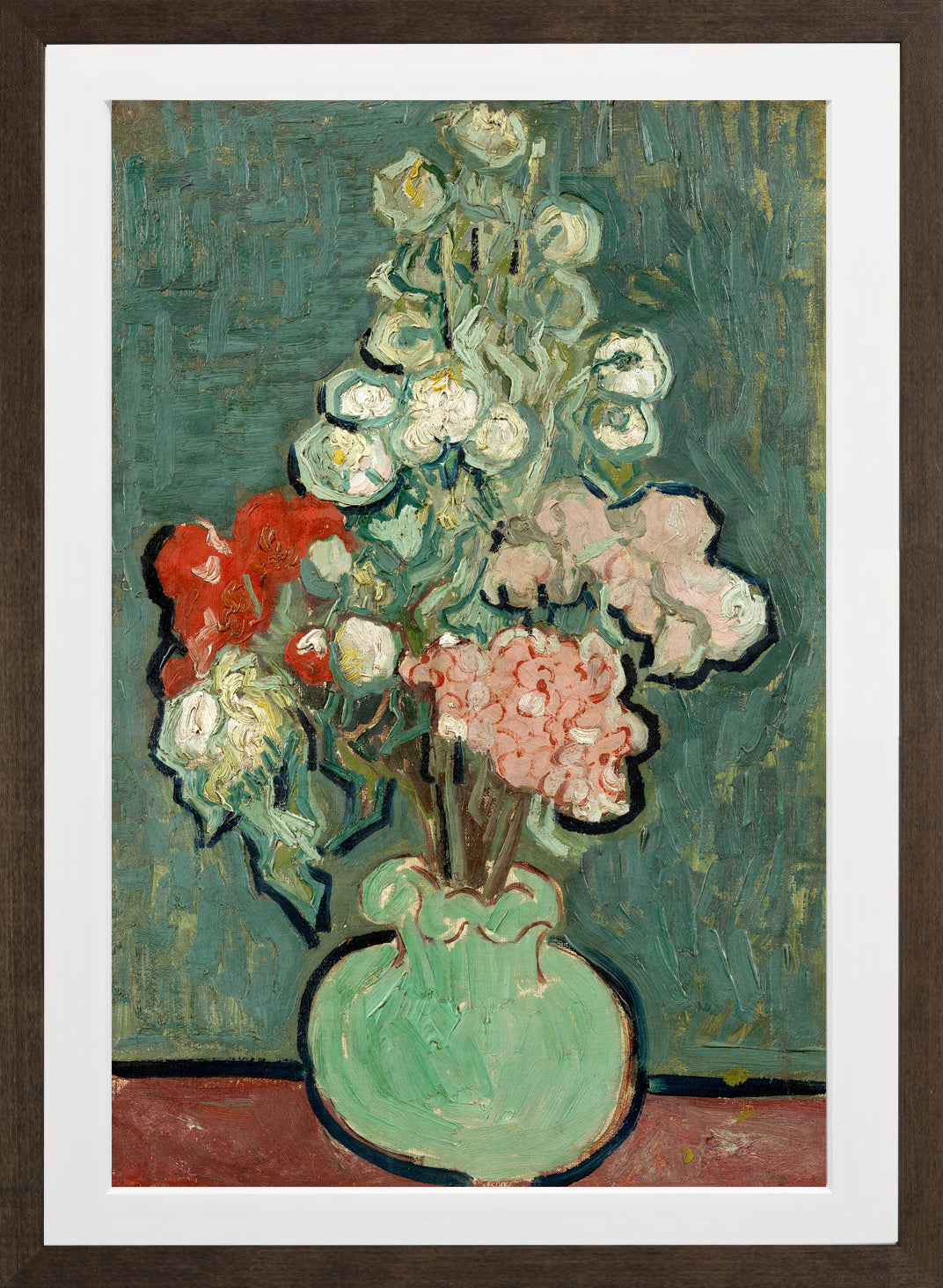 Vincent van Gogh Print, 009 Vase of Flowers_12x8 in a brown frame