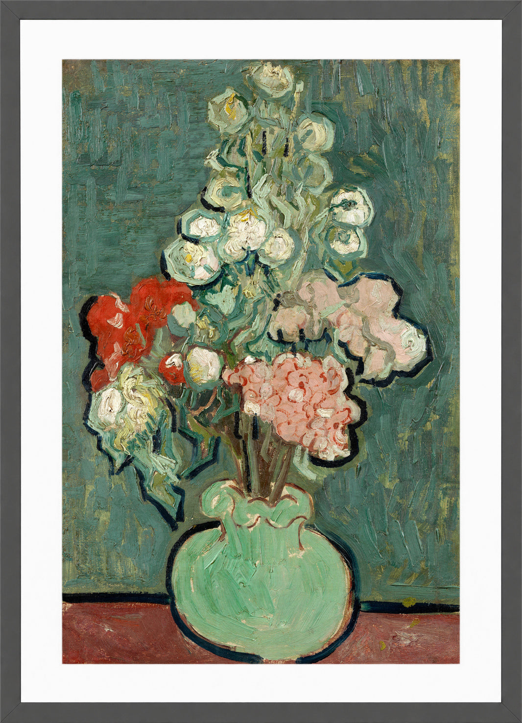 Vincent van Gogh Print, 009 Vase of Flowers_12x8 in a dark grey frame