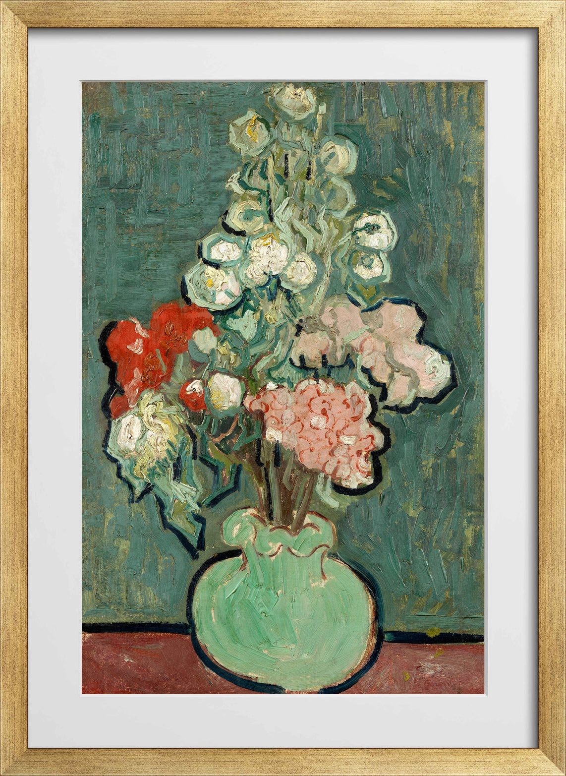 Vincent van Gogh Print, 009 Vase of Flowers_12x8 in a gold frame