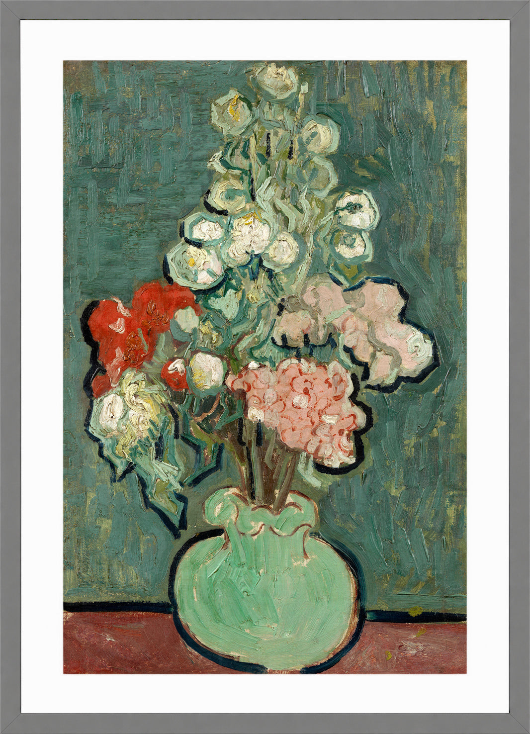 Vincent van Gogh Print, 009 Vase of Flowers_12x8 in a light grey frame