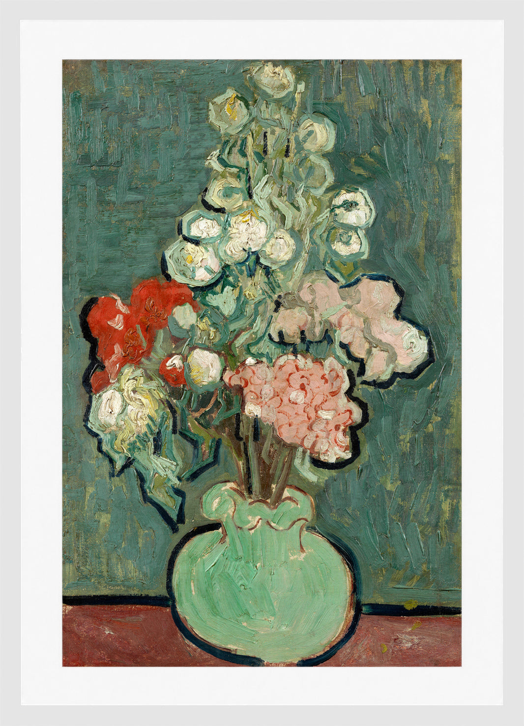 Vincent van Gogh Print, 009 Vase of Flowers_12x8 in a white frame