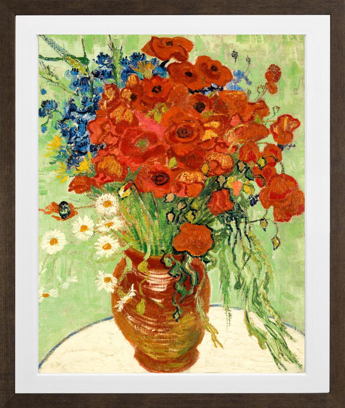 Vincent van Gogh Print, 010 Vase with Cornflowers and Poppies (1890)_10x8 in a brown frame