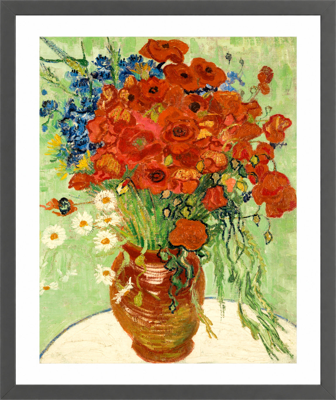 Vincent van Gogh Print, 010 Vase with Cornflowers and Poppies (1890)_10x8 in a dark grey frame
