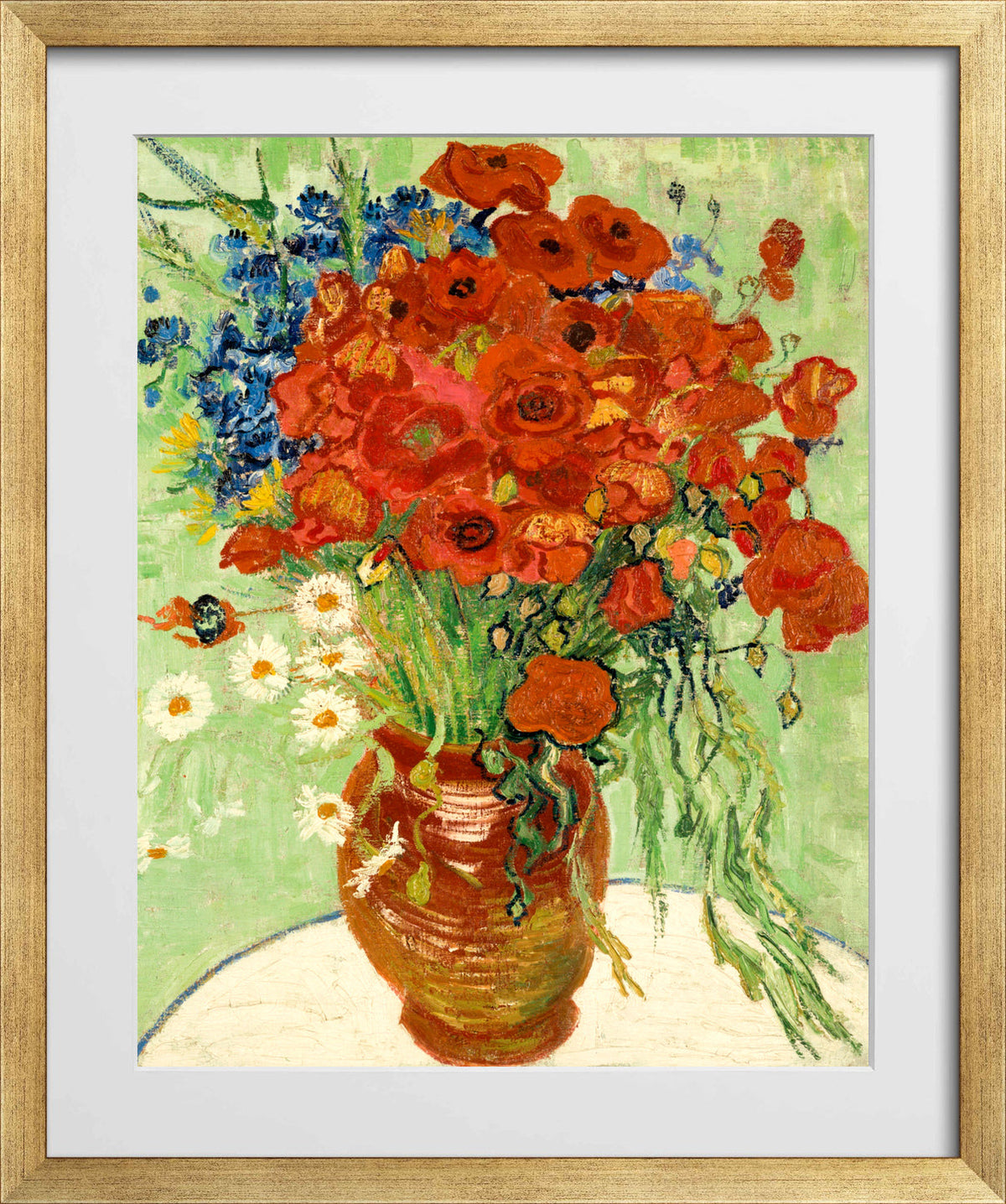 Vincent van Gogh Print, 010 Vase with Cornflowers and Poppies (1890)_10x8 in a gold frame