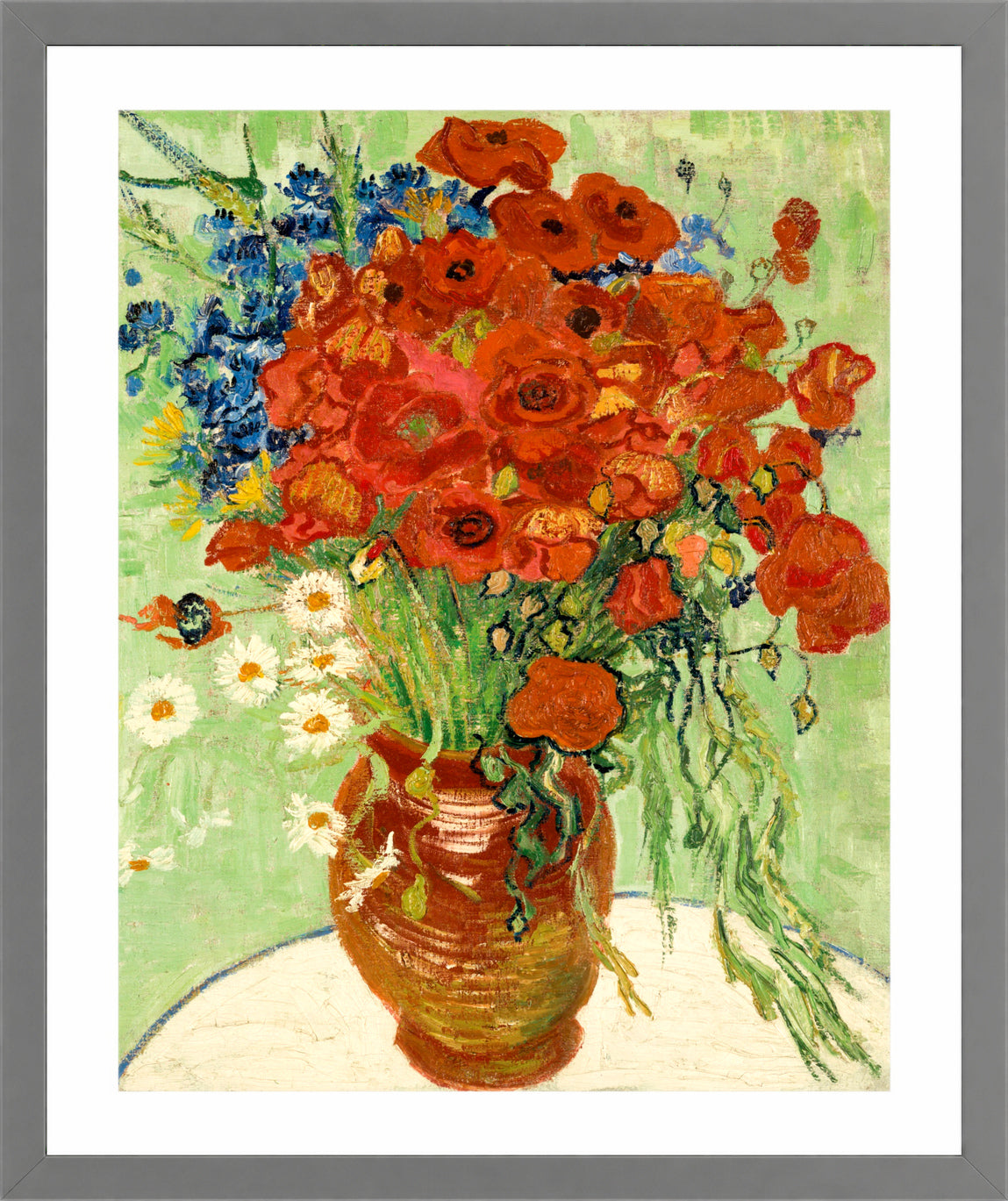 Vincent van Gogh Print, 010 Vase with Cornflowers and Poppies (1890)_10x8 in a light grey frame