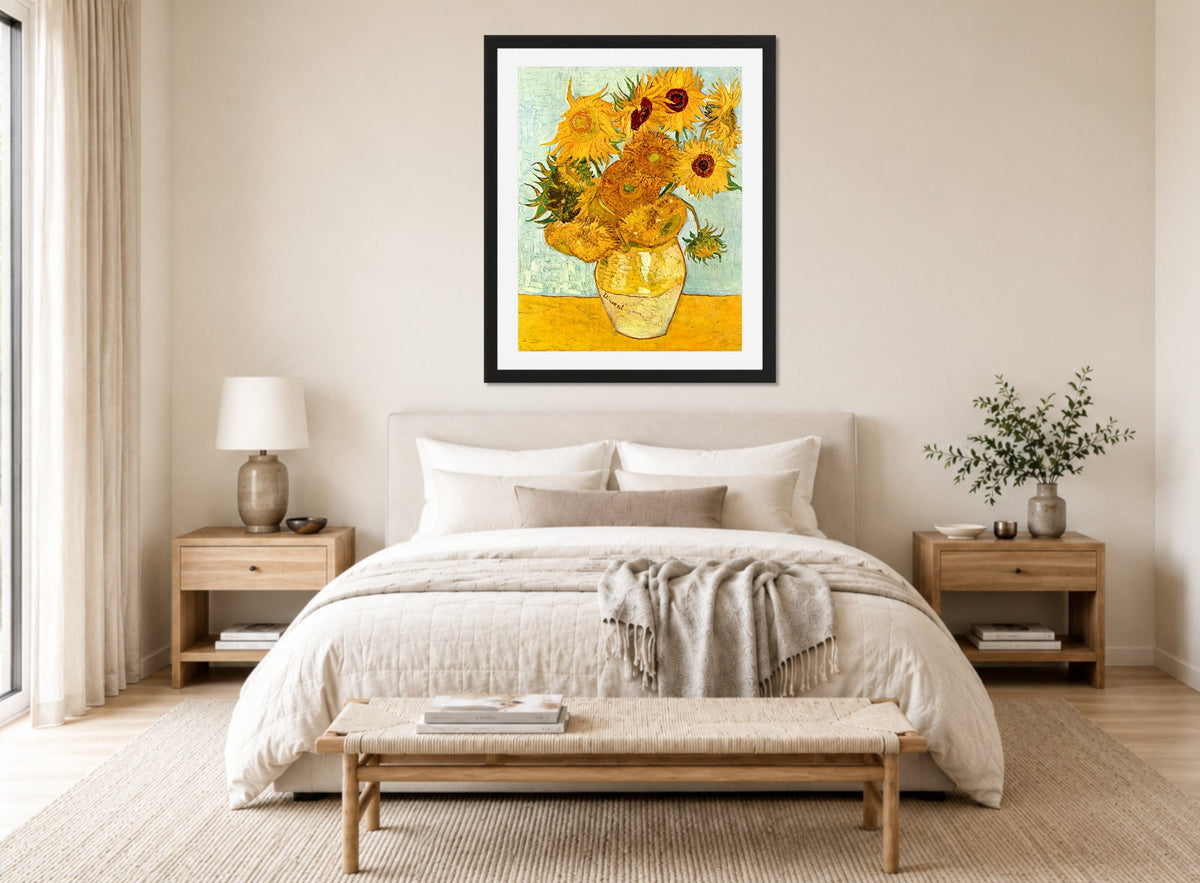 Vincent van Gogh Print, 016 Vincent_Willem_van_Gogh_128_10x8 displayed above a bed