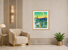 Vincent van Gogh Print, 018 Couple Walking among Olive Trees in a Mountainous Landscape with Crescent Moon_10x8 displayed in an Art Deco interior